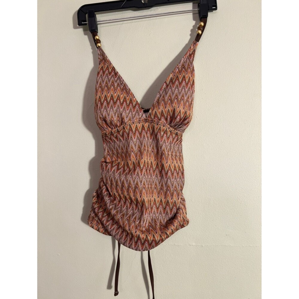 NWT L Cupshe Multicolor Zigzag Tankini Top - Orange, Brown, Pink